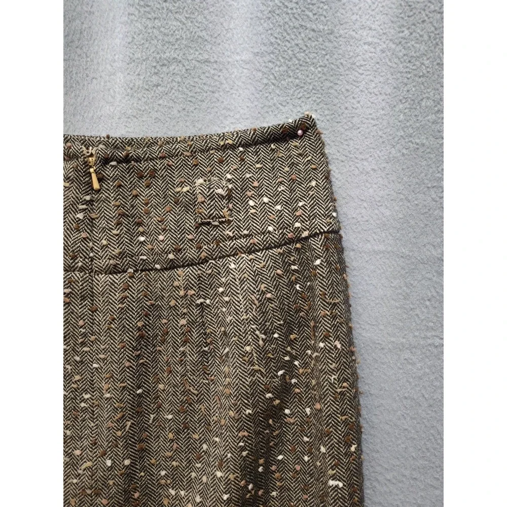 Etcetera Brown Herringbone Tweed Wool Blend Pencil Skirt Size 2 Professional